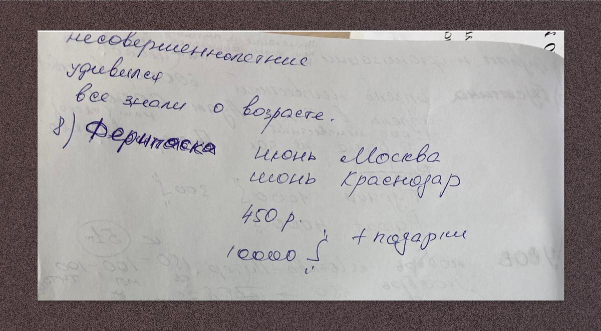 Заметки Максима Некозырева, сделанные им во время допроса